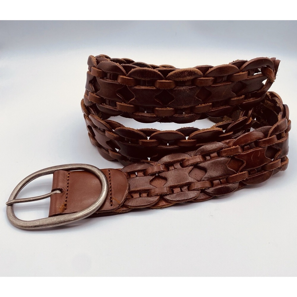 Hollister Wide Braided Woven Wide Brown Genuine Leather Belt Size M/L